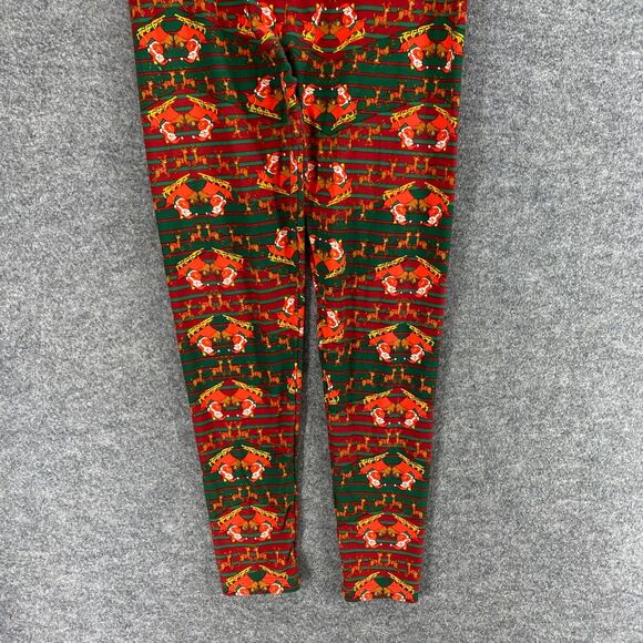 LulaRoe Leggings Women M Medium Red Striped Christmas Print Tall & Curvy Pull On - Picture 4 of 10